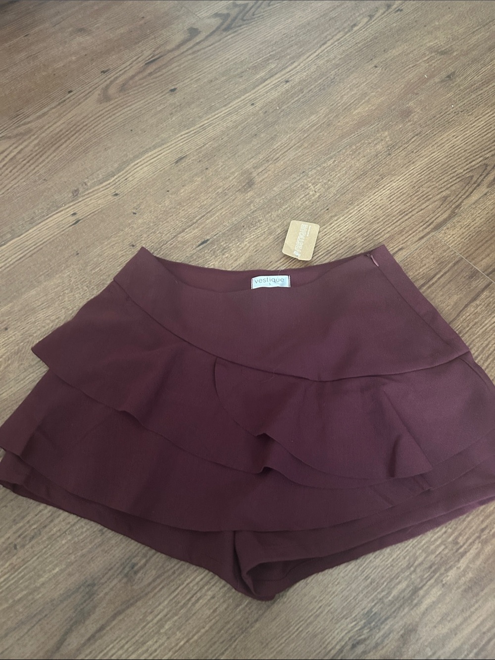 vestique Burgundy Layered Ruffle Women Shorts